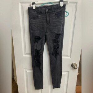 American Eagle Forever Soft Distressed High Waist Jeans Women's 6 Jegging Black